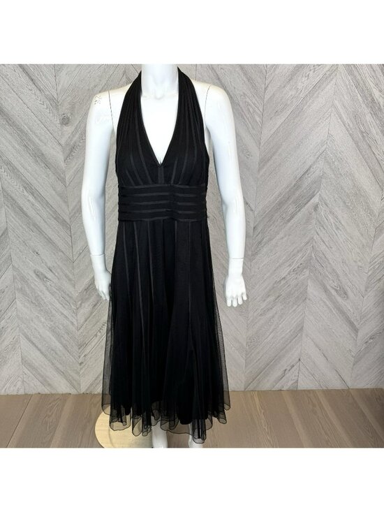 Cartise Dresses & Skirts - Vintage Y2K Halter Cocktail Dress Womens Size 12 Black Mesh Overlay Midi Empire